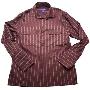 J Vital Mens Burgundy‎ Gold Stripe Button Up Shirt XL